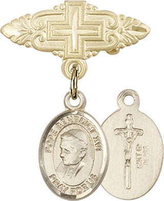 14kt Gold Filled Badge Pin With Cross Pope Emeritace  Benedict XVI Baby Badge