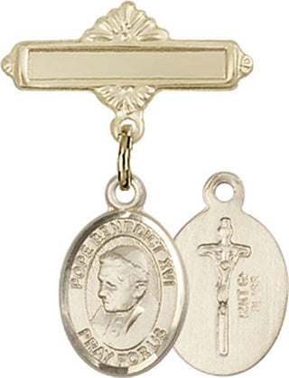 14kt Gold Polished Badge Pin Pope Emeritace  Benedict XVI Baby Badge