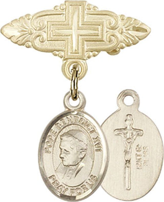 14kt Gold Badge Pin With Cross Pope Emeritace  Benedict XVI Baby Badge