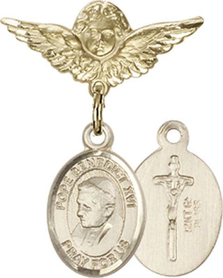 14kt Gold Small Angel w/Wings Pope Emeritace  Benedict XVI Baby Badge