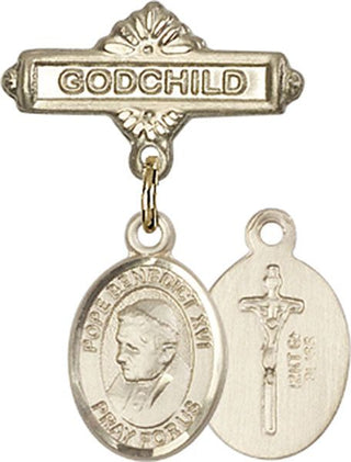 14kt Gold Godchild Pope Emeritace  Benedict XVI Baby Badge
