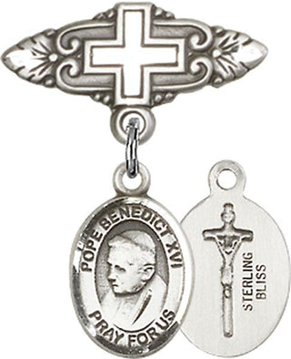 Sterling Silver Badge Pin With Cross Pope Emeritace  Benedict XVI Baby Badge