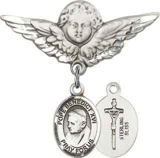 Sterling Silver Large Angel w/Wings Pope Emeritace  Benedict XVI Baby Badge