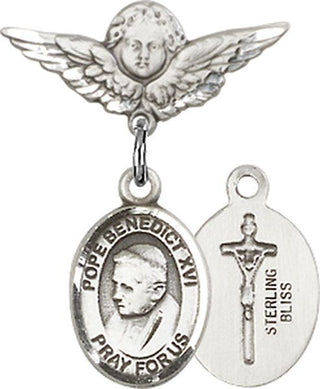 Sterling Silver Small Angel w/Wings Pope Emeritace  Benedict XVI Baby Badge