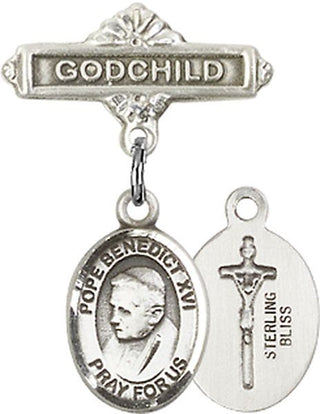 Sterling Silver Godchild Pope Emeritace  Benedict XVI Baby Badge