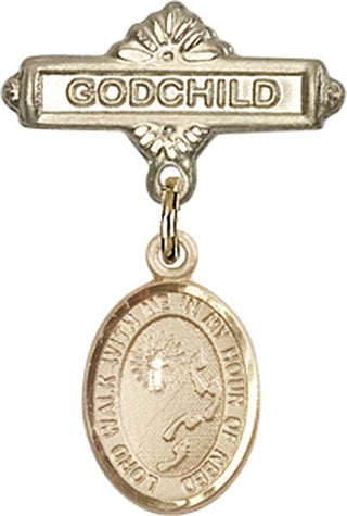 14kt Gold Godchild Footprints / Cross Baby Badge - Engravable