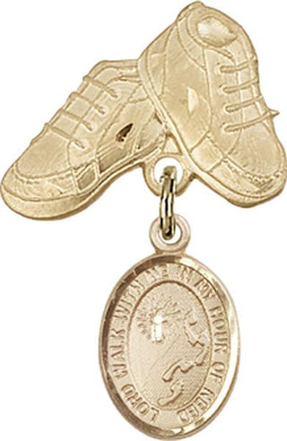 14kt Gold Baby Boots Footprints / Cross Baby Badge - Engravable