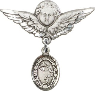Sterling Silver Large Angel w/Wings Footprints / Cross Baby Badge - Engravable