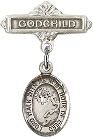 Sterling Silver Godchild Footprints / Cross Baby Badge - Engravable