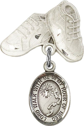 Sterling Silver Baby Boots Footprints / Cross Baby Badge - Engravable