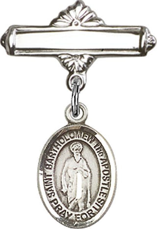 Sterling Silver Polished Badge Pin St. Bartholomew the Apostle Baby Badge - Engravable