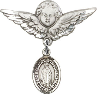 Sterling Silver Large Angel w/Wings St. Bartholomew the Apostle Baby Badge - Engravable
