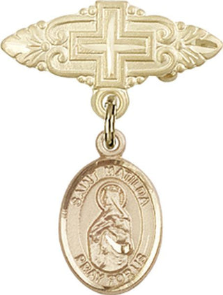 14kt Gold Filled Badge Pin With Cross St. Matilda Baby Badge - Engravable