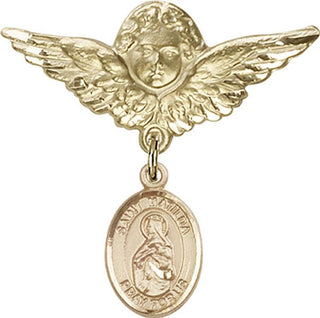 14kt Gold Large Angel w/Wings St. Matilda Baby Badge - Engravable