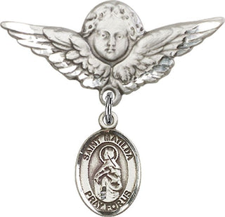 Sterling Silver Large Angel w/Wings St. Matilda Baby Badge - Engravable