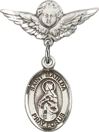 Sterling Silver Small Angel w/Wings St. Matilda Baby Badge - Engravable