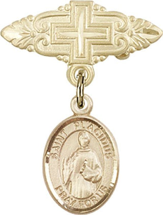 14kt Gold Filled Badge Pin With Cross St. Placidus Baby Badge - Engravable