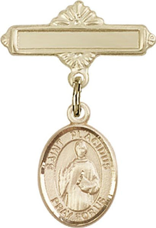 14kt Gold Polished Badge Pin St. Placidus Baby Badge - Engravable