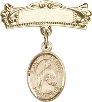 14kt Gold Badge Pin St. Placidus Baby Badge - Engravable