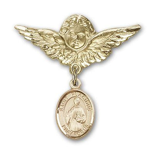 14kt Gold Large Angel w/Wings St. Placidus Baby Badge - Engravable