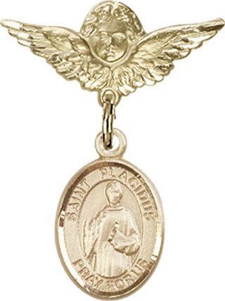 14kt Gold Small Angel w/Wings St. Placidus Baby Badge - Engravable