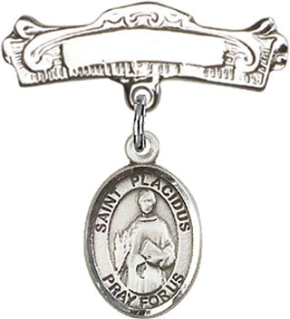 Sterling Silver Badge Pin St. Placidus Baby Badge - Engravable