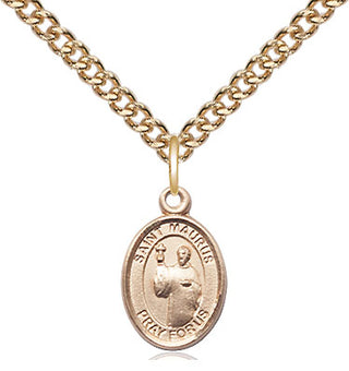 14kt Gold Saint Maurus Medal Engraved Catholic Saint Jewelry