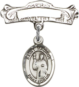 Sterling Silver Badge Pin St. Maurus Baby Badge - Engravable