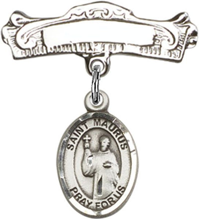 Sterling Silver Badge Pin St. Maurus Baby Badge - Engravable