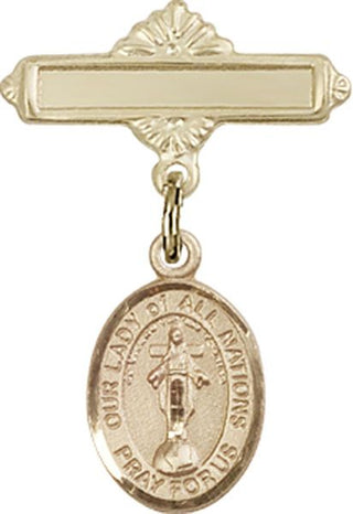 14kt Gold Filled Polished Badge Pin O/L of All Nations Baby Badge - Engravable