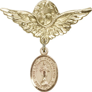14kt Gold Large Angel w/Wings O/L of All Nations Baby Badge - Engravable