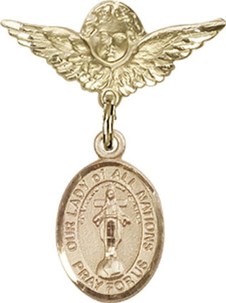 14kt Gold Small Angel w/Wings O/L of All Nations Baby Badge - Engravable