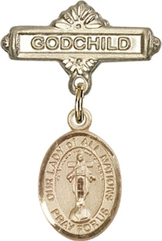 14kt Gold Godchild O/L of All Nations Baby Badge - Engravable