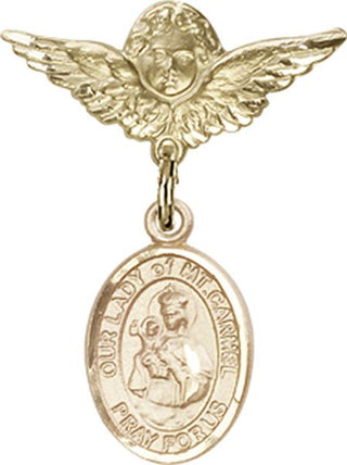 14kt Gold Filled Small Angel w/Wings O/L of Mount Carmel Baby Badge