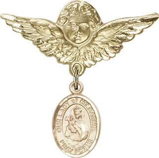 14kt Gold Large Angel w/Wings O/L of Mount Carmel Baby Badge