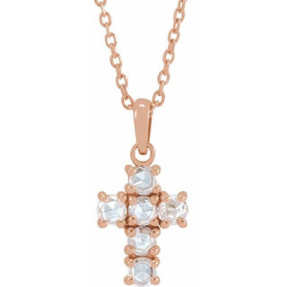14K Rose 1/6 CTW Rose-Cut Natural Diamond Cross 16-18" Necklace