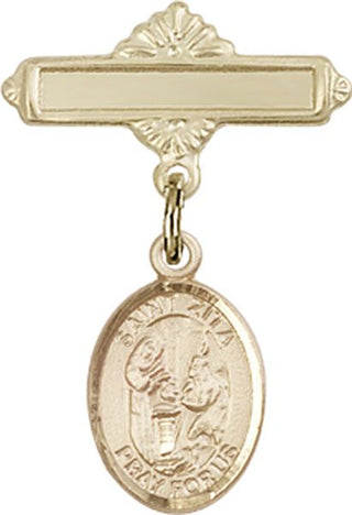 14kt Gold Polished Badge Pin St. Zita Baby Badge - Engravable