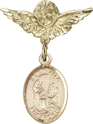 14kt Gold Small Angel w/Wings St. Zita Baby Badge - Engravable