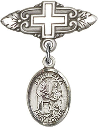 Sterling Silver Badge Pin With Cross St. Zita Baby Badge - Engravable