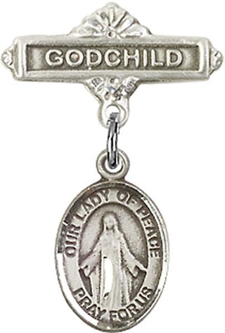 Sterling Silver Godchild O/L of Peace Baby Badge - Engravable