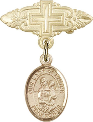 14kt Gold Filled Badge Pin With Cross O/L of Knock Baby Badge - Engravable