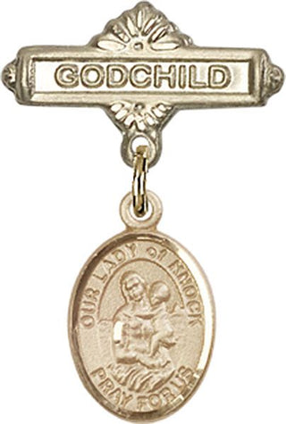 14kt Gold Filled Godchild O/L of Knock Baby Badge - Engravable