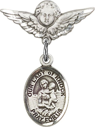 Sterling Silver Small Angel w/Wings O/L of Knock Baby Badge - Engravable