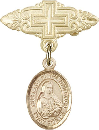 14kt Gold Filled Badge Pin With Cross O/L of the Railroad Baby Badge - Engravable