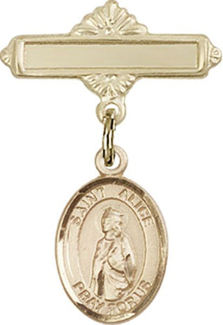 14kt Gold Filled Polished Badge Pin St. Alice Baby Badge - Engravable