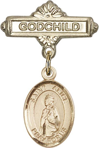 14kt Gold Godchild St. Alice Baby Badge - Engravable
