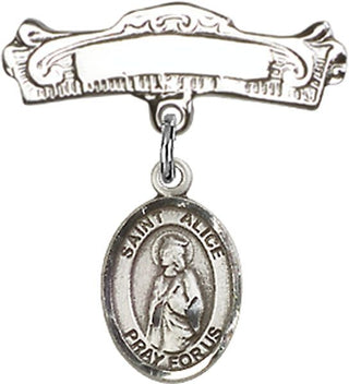 Sterling Silver Badge Pin St. Alice Baby Badge - Engravable