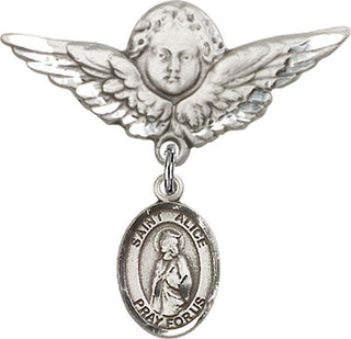 Sterling Silver Large Angel w/Wings St. Alice Baby Badge - Engravable