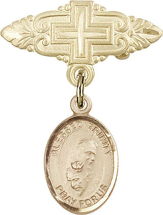 14kt Gold Filled Badge Pin With Cross Blessed Trinity Baby Badge - Engravable