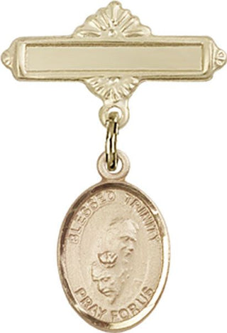 14kt Gold Polished Badge Pin Blessed Trinity Baby Badge - Engravable